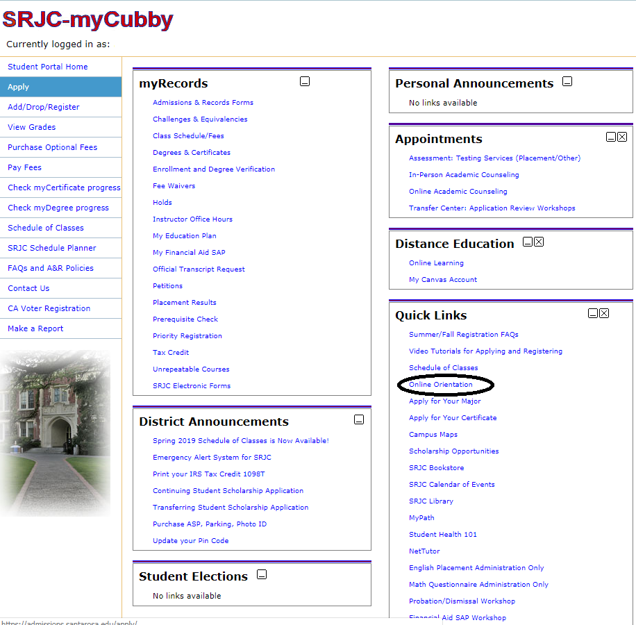Online Orientation Portal Image